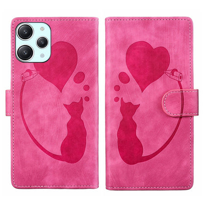 Xiaomi Redmi 12 Heart & Cat Embossed Multi-Functional Pen Leather Wallet Phone Case with Stand and Card Slots