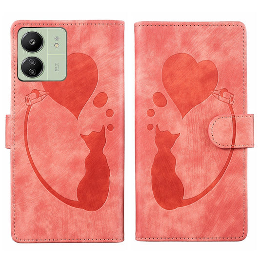 Xiaomi Redmi 13C 4G Heart & Cat Embossed Multi-Functional Pen Leather Wallet Phone Case with Stand and Card Slots