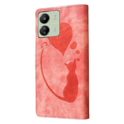 Xiaomi Redmi 13C 5G Heart & Cat Embossed Multi-Functional Pen Leather Wallet Phone Case with Stand and Card Slots