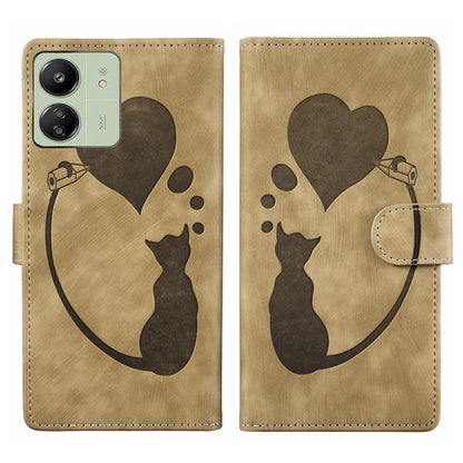 Xiaomi Poco C65 Heart & Cat Embossed Multi-Functional Pen Leather Wallet Phone Case with Stand and Card Slots