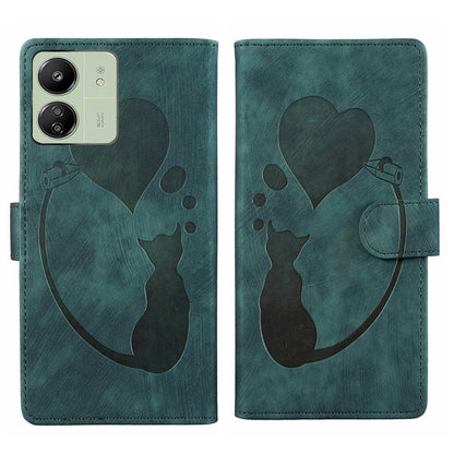 Xiaomi Redmi 13C 4G Heart & Cat Embossed Multi-Functional Pen Leather Wallet Phone Case with Stand and Card Slots