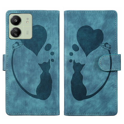 Xiaomi Redmi 13C 5G Heart & Cat Embossed Multi-Functional Pen Leather Wallet Phone Case with Stand and Card Slots