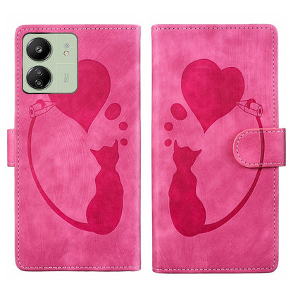 Xiaomi Poco C65 Heart & Cat Embossed Multi-Functional Pen Leather Wallet Phone Case with Stand and Card Slots