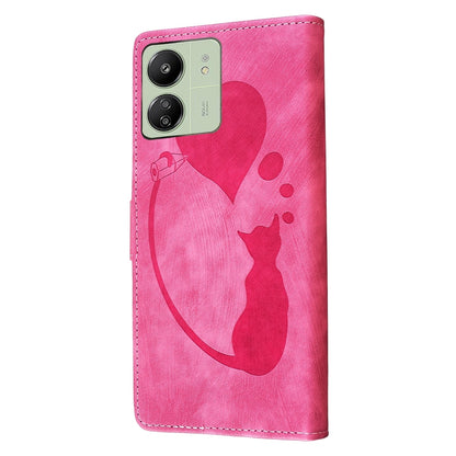 Xiaomi Poco C65 Heart & Cat Embossed Multi-Functional Pen Leather Wallet Phone Case with Stand and Card Slots