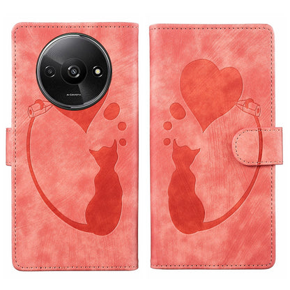 Xiaomi Redmi A3 Heart & Cat Embossed Multi-Functional Pen Leather Wallet Phone Case with Stand and Card Slots