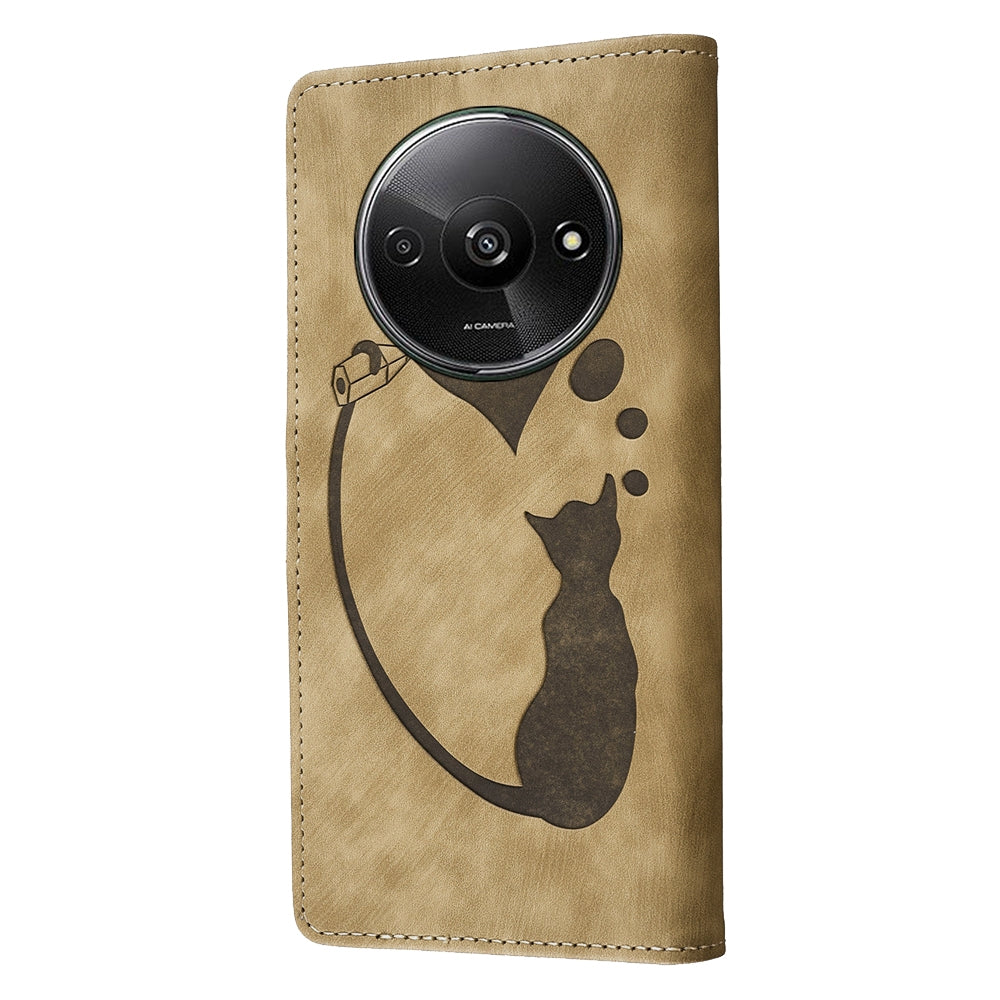 Xiaomi Redmi A3 Heart & Cat Embossed Multi-Functional Pen Leather Wallet Phone Case with Stand and Card Slots