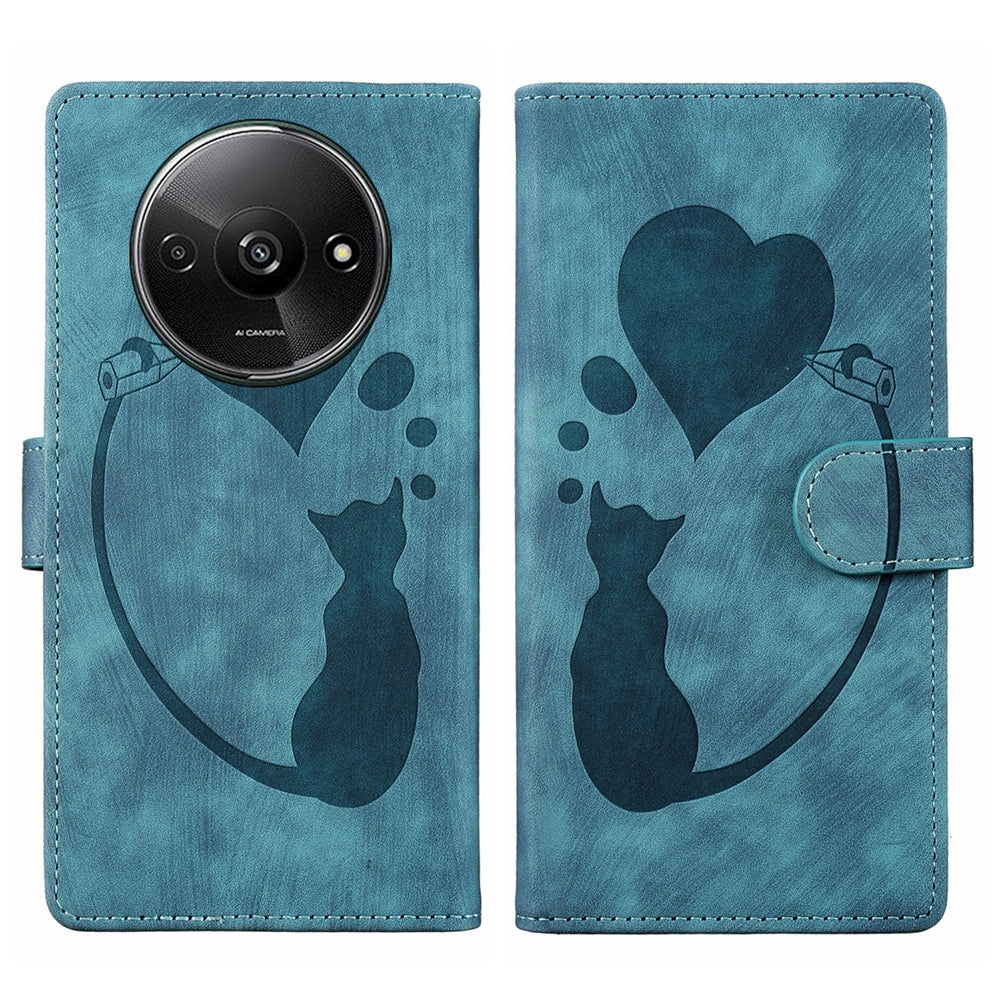 Xiaomi Redmi A3 Heart & Cat Embossed Multi-Functional Pen Leather Wallet Phone Case with Stand and Card Slots