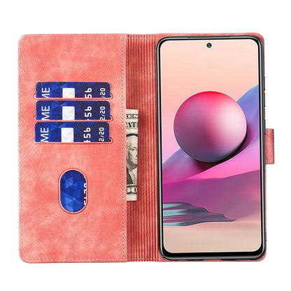 Xiaomi Redmi Note 10S Heart & Cat Embossed Multi-Functional Pen Leather Wallet Phone Case with Stand and Card Slots