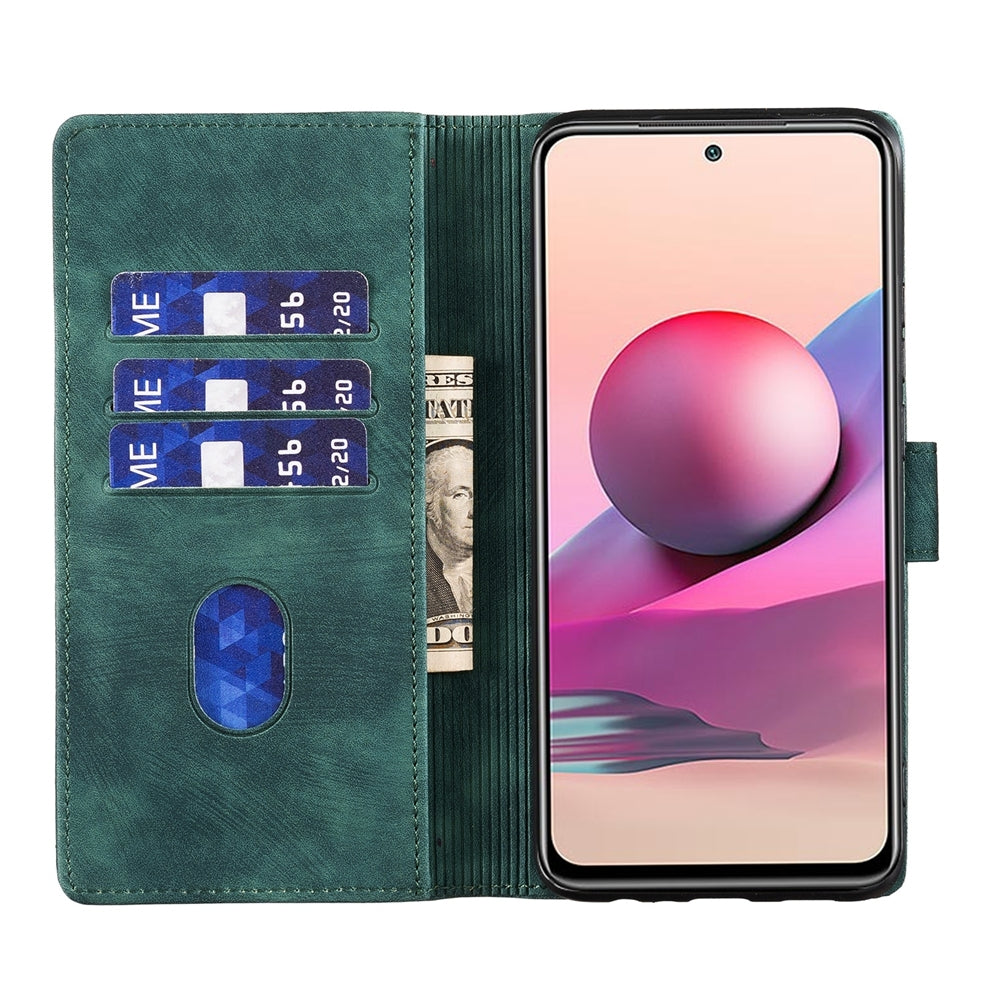 Xiaomi Redmi Note 10S Heart & Cat Embossed Multi-Functional Pen Leather Wallet Phone Case with Stand and Card Slots