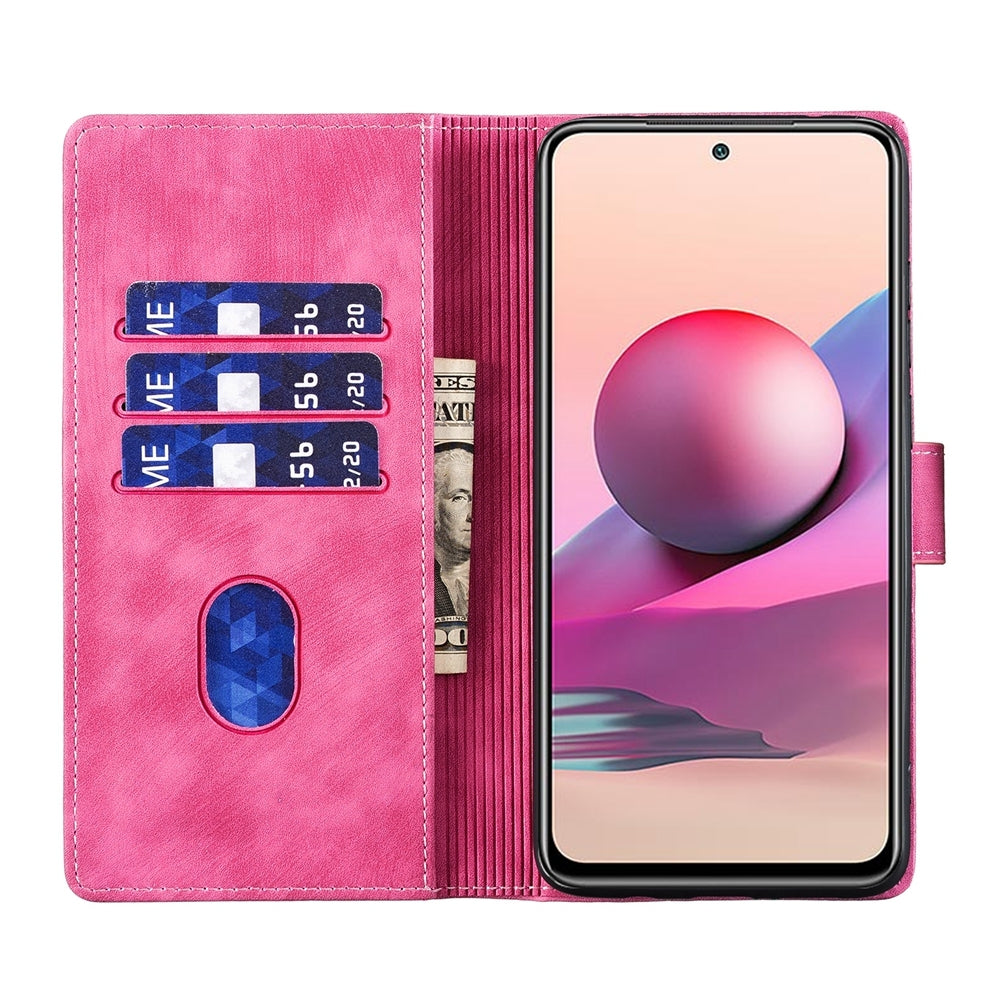 Xiaomi Redmi Note 10S Heart & Cat Embossed Multi-Functional Pen Leather Wallet Phone Case with Stand and Card Slots