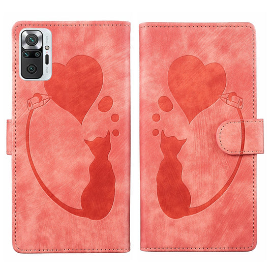 Xiaomi Redmi Note 10 Pro Heart & Cat Embossed Multi-Functional Pen Leather Wallet Phone Case with Stand and Card Slots