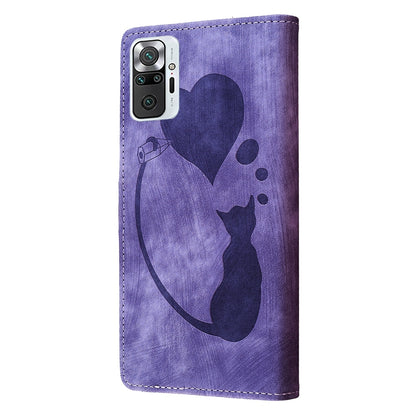 Xiaomi Redmi Note 10 Pro Heart & Cat Embossed Multi-Functional Pen Leather Wallet Phone Case with Stand and Card Slots