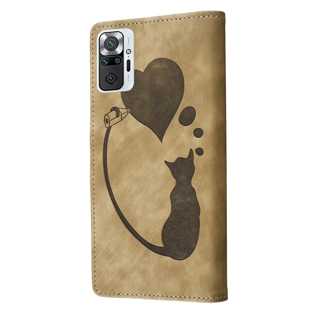 Xiaomi Redmi Note 10 Pro Heart & Cat Embossed Multi-Functional Pen Leather Wallet Phone Case with Stand and Card Slots