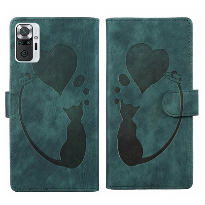 Xiaomi Redmi Note 10 Pro Heart & Cat Embossed Multi-Functional Pen Leather Wallet Phone Case with Stand and Card Slots