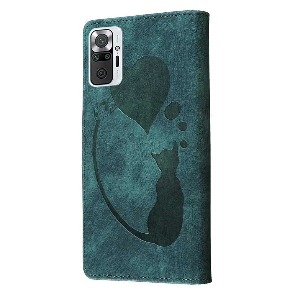 Xiaomi Redmi Note 10 Pro Heart & Cat Embossed Multi-Functional Pen Leather Wallet Phone Case with Stand and Card Slots