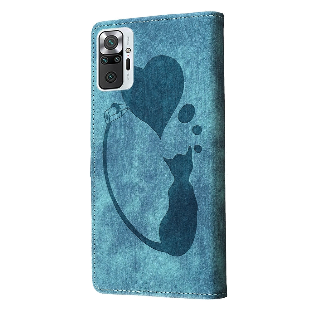 Xiaomi Redmi Note 10 Pro Heart & Cat Embossed Multi-Functional Pen Leather Wallet Phone Case with Stand and Card Slots