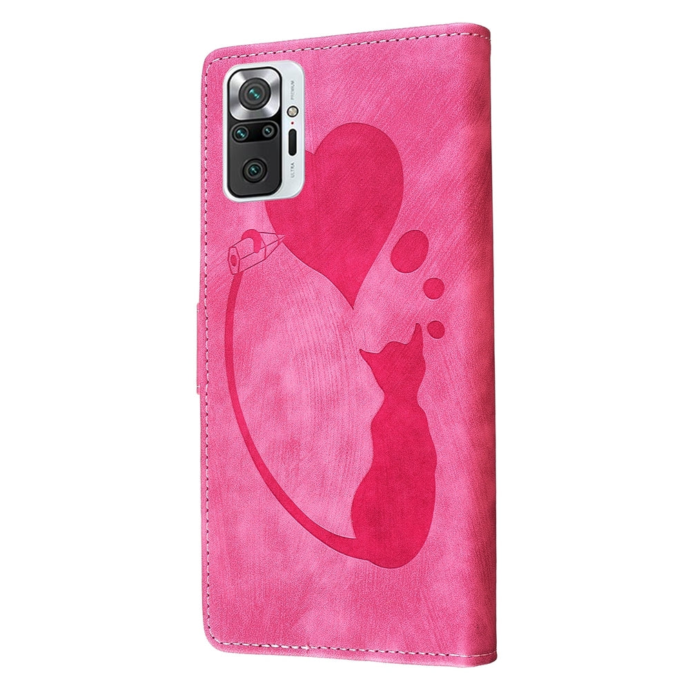 Xiaomi Redmi Note 10 Pro Heart & Cat Embossed Multi-Functional Pen Leather Wallet Phone Case with Stand and Card Slots