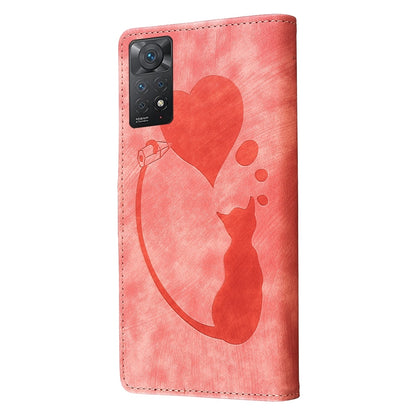 Xiaomi Redmi Note 11 Pro 5G Heart & Cat Embossed Multi-Functional Pen Leather Wallet Phone Case with Stand and Card Slots