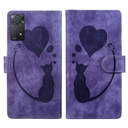 Xiaomi Redmi Note 11 Pro 5G Heart & Cat Embossed Multi-Functional Pen Leather Wallet Phone Case with Stand and Card Slots