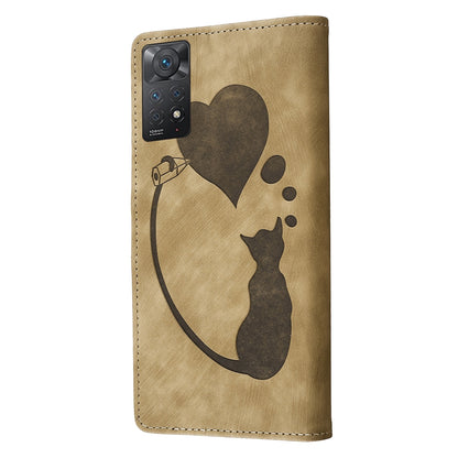 Xiaomi Redmi Note 11 Pro 5G Heart & Cat Embossed Multi-Functional Pen Leather Wallet Phone Case with Stand and Card Slots