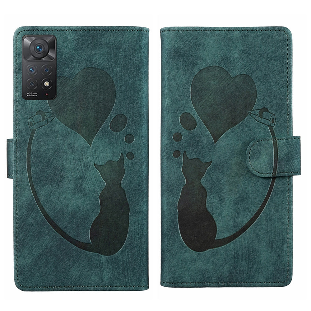 Xiaomi Redmi Note 11 Pro 5G Heart & Cat Embossed Multi-Functional Pen Leather Wallet Phone Case with Stand and Card Slots