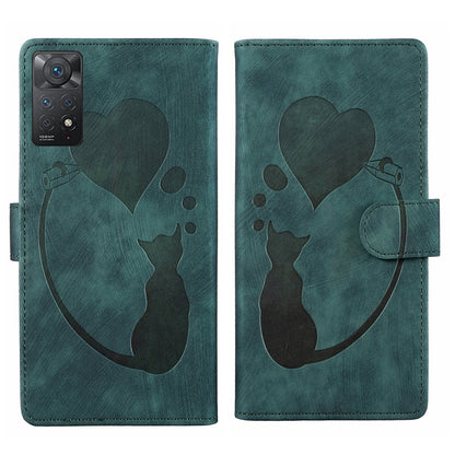 Xiaomi Redmi Note 11 Pro 5G Heart & Cat Embossed Multi-Functional Pen Leather Wallet Phone Case with Stand and Card Slots