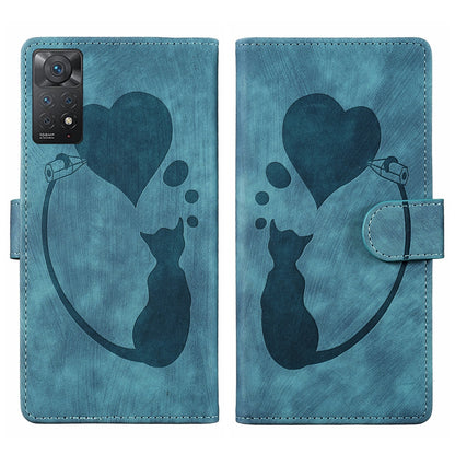 Xiaomi Redmi Note 11 Pro 5G Heart & Cat Embossed Multi-Functional Pen Leather Wallet Phone Case with Stand and Card Slots