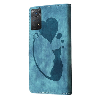 Xiaomi Redmi Note 11 Pro 5G Heart & Cat Embossed Multi-Functional Pen Leather Wallet Phone Case with Stand and Card Slots