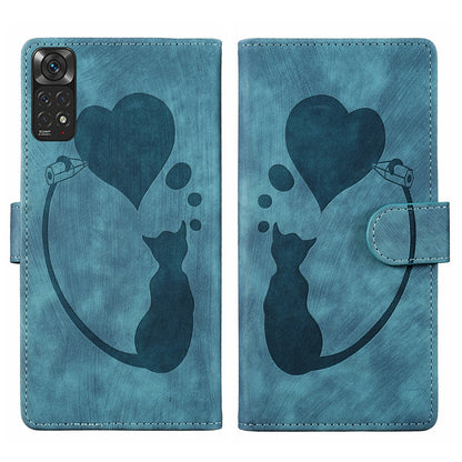 Xiaomi Redmi Note 11S 4G Heart & Cat Embossed Multi-Functional Pen Leather Wallet Phone Case with Stand and Card Slots