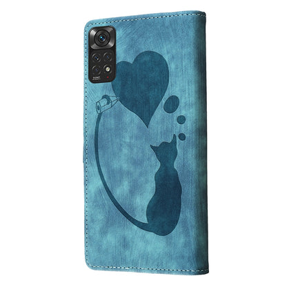 Xiaomi Redmi Note 11S 4G Heart & Cat Embossed Multi-Functional Pen Leather Wallet Phone Case with Stand and Card Slots