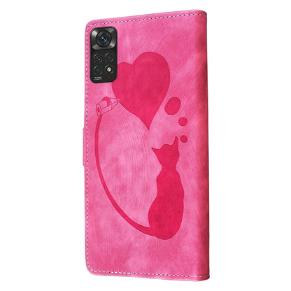 Xiaomi Redmi Note 11S 4G Heart & Cat Embossed Multi-Functional Pen Leather Wallet Phone Case with Stand and Card Slots