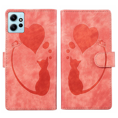 Xiaomi Redmi Note 12 4G Global Heart & Cat Embossed Multi-Functional Pen Leather Wallet Phone Case with Stand and Card Slots