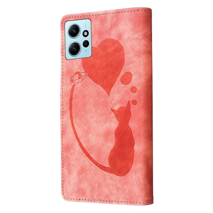 Xiaomi Redmi Note 12 4G Global Heart & Cat Embossed Multi-Functional Pen Leather Wallet Phone Case with Stand and Card Slots