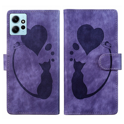 Xiaomi Redmi Note 12 4G Global Heart & Cat Embossed Multi-Functional Pen Leather Wallet Phone Case with Stand and Card Slots