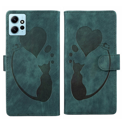 Xiaomi Redmi Note 12 4G Global Heart & Cat Embossed Multi-Functional Pen Leather Wallet Phone Case with Stand and Card Slots