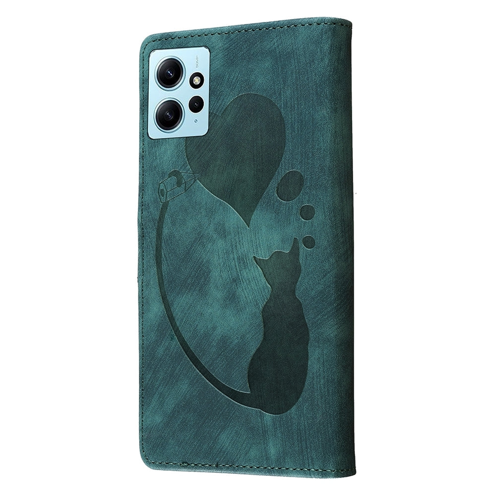 Xiaomi Redmi Note 12 4G Global Heart & Cat Embossed Multi-Functional Pen Leather Wallet Phone Case with Stand and Card Slots