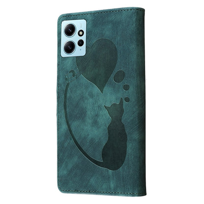 Xiaomi Redmi Note 12 4G Global Heart & Cat Embossed Multi-Functional Pen Leather Wallet Phone Case with Stand and Card Slots