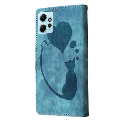 Xiaomi Redmi Note 12 4G Global Heart & Cat Embossed Multi-Functional Pen Leather Wallet Phone Case with Stand and Card Slots