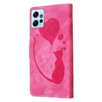 Xiaomi Redmi Note 12 4G Global Heart & Cat Embossed Multi-Functional Pen Leather Wallet Phone Case with Stand and Card Slots