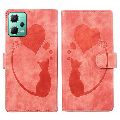 Xiaomi Redmi Note 12 5G Global Heart & Cat Embossed Multi-Functional Pen Leather Wallet Phone Case with Stand and Card Slots