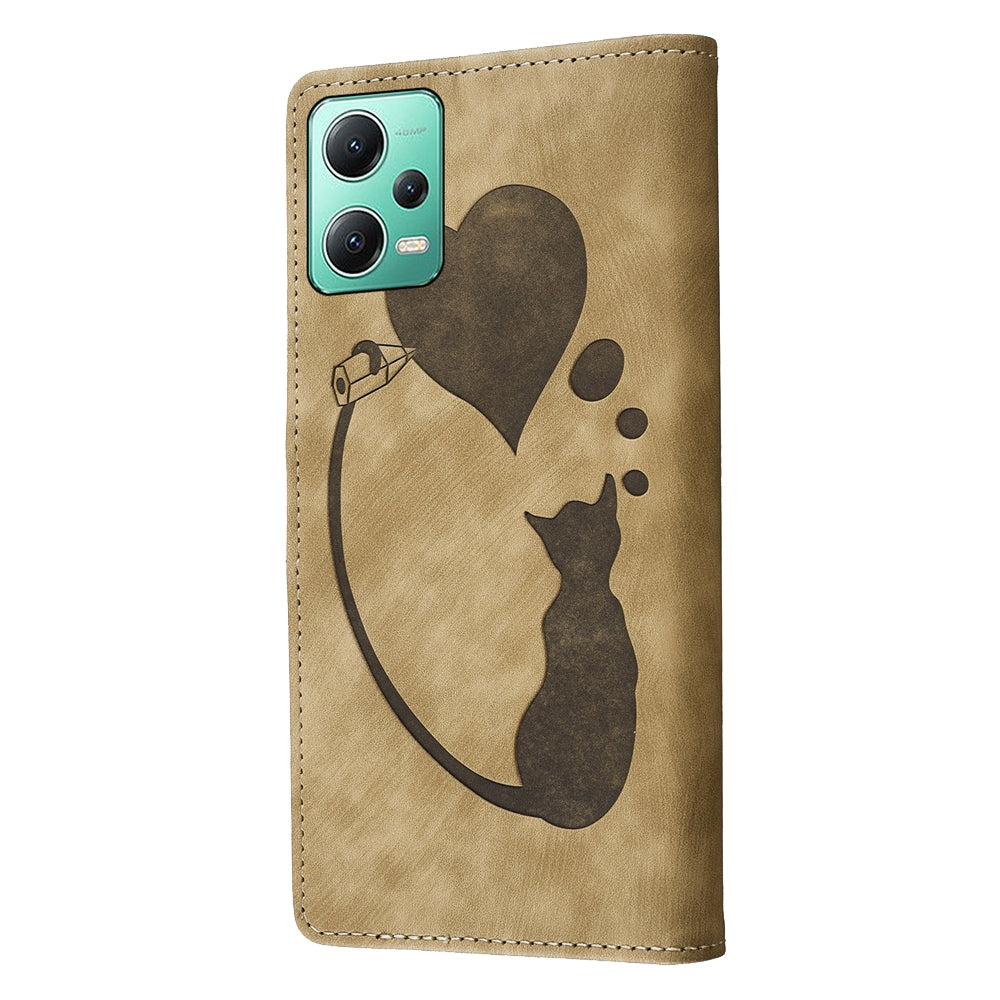 Xiaomi Redmi Note 12 5G Global Heart & Cat Embossed Multi-Functional Pen Leather Wallet Phone Case with Stand and Card Slots