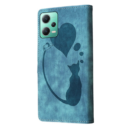 Xiaomi Redmi Note 12 5G Global Heart & Cat Embossed Multi-Functional Pen Leather Wallet Phone Case with Stand and Card Slots