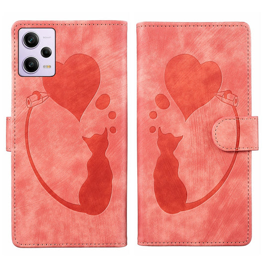 Xiaomi Redmi Note 12 Pro 5G Global Heart & Cat Embossed Multi-Functional Pen Leather Wallet Phone Case with Stand and Card Slots