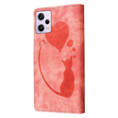 Xiaomi Redmi Note 12 Pro 5G Global Heart & Cat Embossed Multi-Functional Pen Leather Wallet Phone Case with Stand and Card Slots