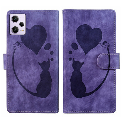 Xiaomi Redmi Note 12 Pro 5G Global Heart & Cat Embossed Multi-Functional Pen Leather Wallet Phone Case with Stand and Card Slots