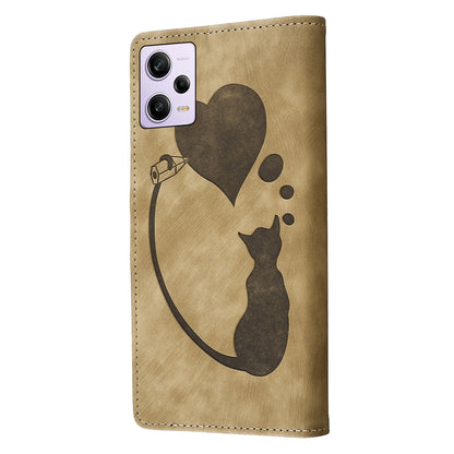 Xiaomi Redmi Note 12 Pro 5G Global Heart & Cat Embossed Multi-Functional Pen Leather Wallet Phone Case with Stand and Card Slots