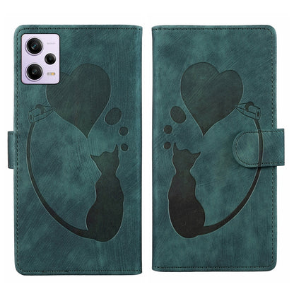 Xiaomi Redmi Note 12 Pro 5G Global Heart & Cat Embossed Multi-Functional Pen Leather Wallet Phone Case with Stand and Card Slots