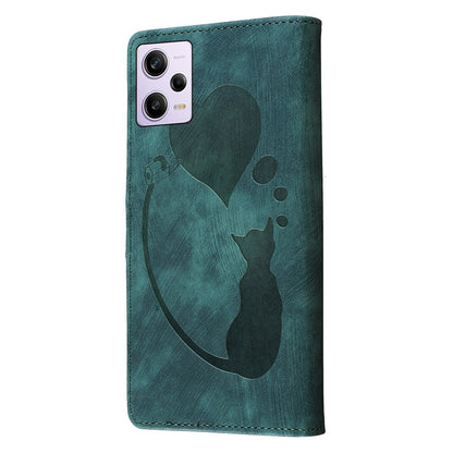 Xiaomi Redmi Note 12 Pro 5G Global Heart & Cat Embossed Multi-Functional Pen Leather Wallet Phone Case with Stand and Card Slots