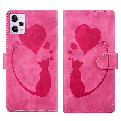 Xiaomi Redmi Note 12 Pro 5G Global Heart & Cat Embossed Multi-Functional Pen Leather Wallet Phone Case with Stand and Card Slots