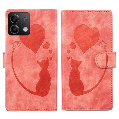 Xiaomi Redmi Note 13 5G Heart & Cat Embossed Multi-Functional Pen Leather Wallet Phone Case with Stand and Card Slots